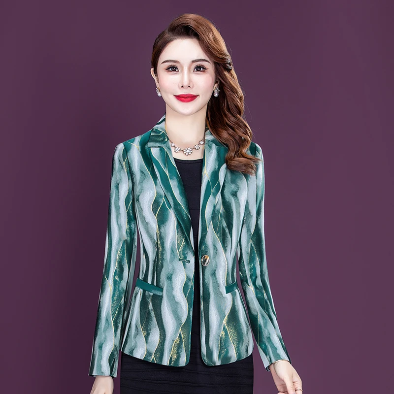 

Real Shot New Stylish Blazer for Middle-Aged Moms, Casual British Short Slim-Fit Jacket Female Office Lady Coat Top High Quality