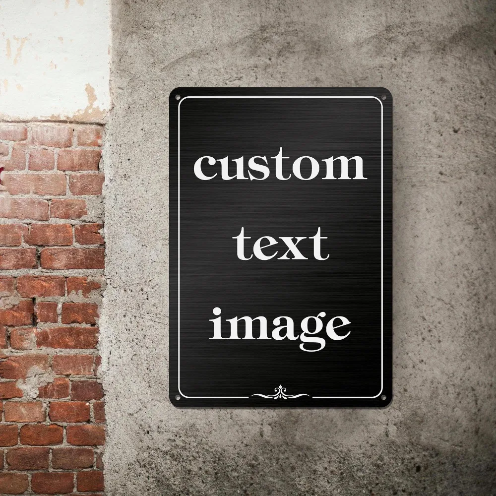 CIFbuy [2D Flat] 1pc Personalized Black Metal Plaque, Custom Text Wall Sign for Cement Brick Wall (Only For Decoration)