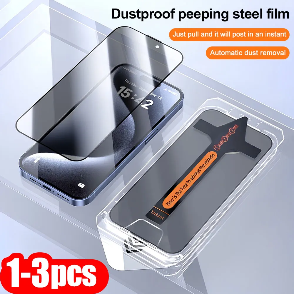 

1-3 шт., простая установка защитной пленки для экрана для iPhone 17 16 Pro Max Air 13 11 15 12 14 Plus XR X Xs, закаленное стекло с защитой от шпионажа
