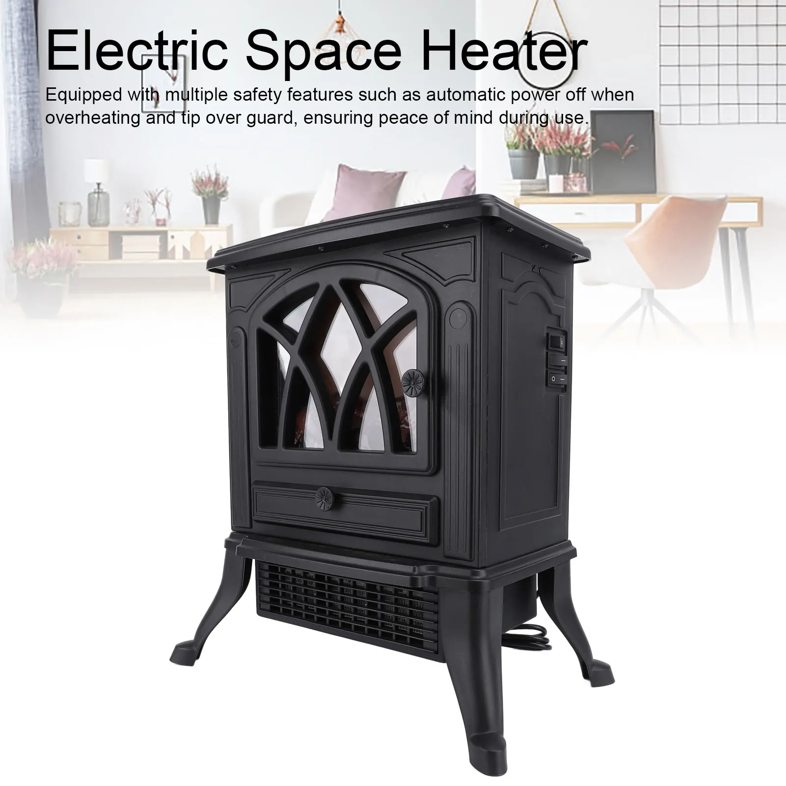 

Electric Fireplace Heater 3D Flame Effect Rapid Heating Electric Space Heater for Home Flame Effect Space Heater Space Heater