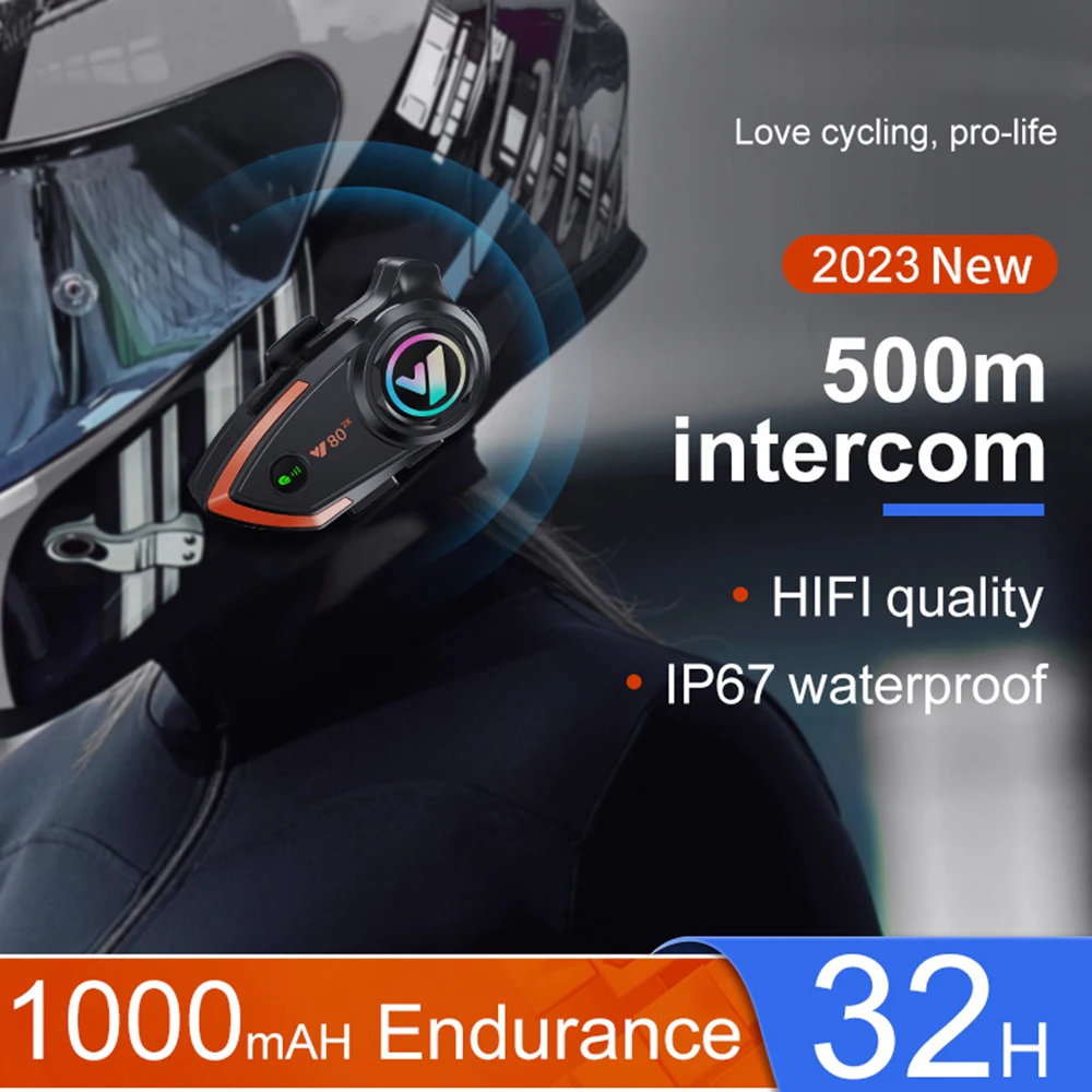 Y80 2X Motorcycle Helmet Intercom Bluetooth Headset V5.3 Hands Free Call Wireless Noise Reduction IPX6 Waterproof  Interphone ﻿