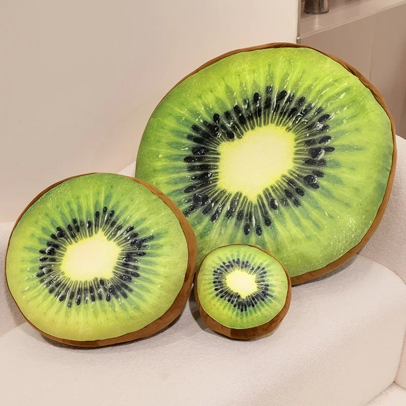 Criativo 3d kiwi macio redondo casa travesseiro decorativo de pelúcia almofada de assento de frutas cadeira de escritório almofadas traseiras