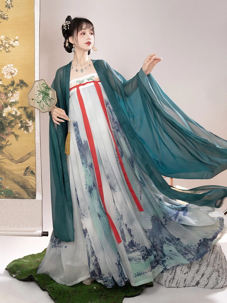 

Yourqipao Summer Chinese Traditional Clothing Young Girls Green Chest-length Skirt Fairy Elegant Improved Hanfu Dress for Women