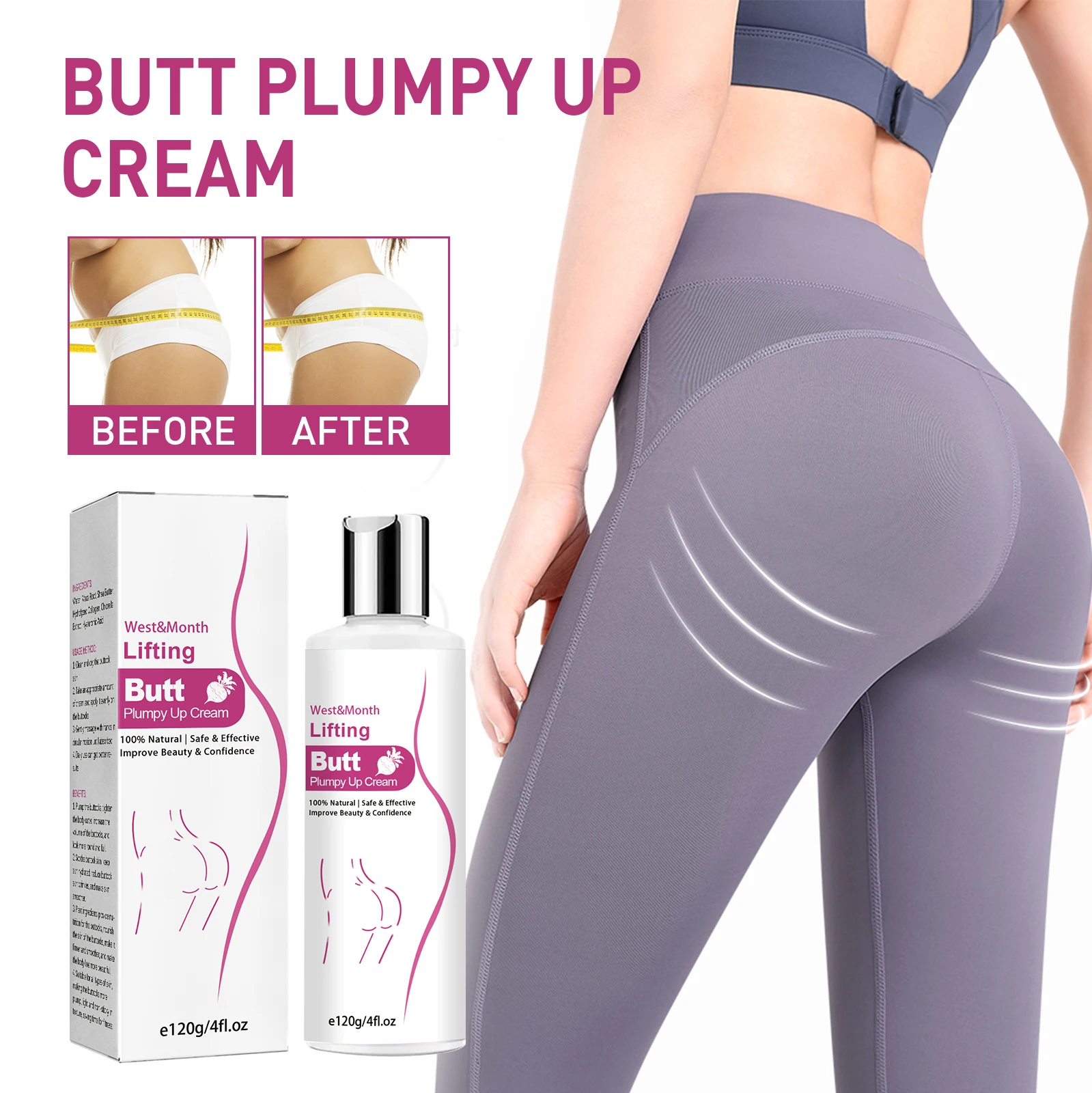 Crema reafirmante para glúteos del Mes Occidental con raíz de maca y mantequilla de karité crema de masaje hidratante tonificante para mujeres 120g