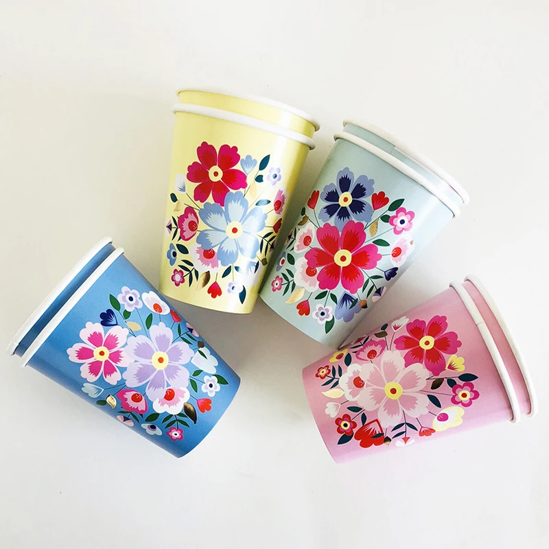 Disposable Tableware Sets Flower Paper Plates Cups Napkins Straw Party Supplies Kids Girl Baby Shower Wedding Birthday Decor