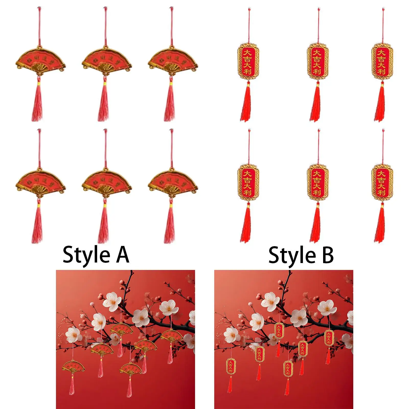 6Pcs Chinese New Year Hanging Decorations Home Decor New Year Pendants for Tree Housewarming Living Room Office Celebration