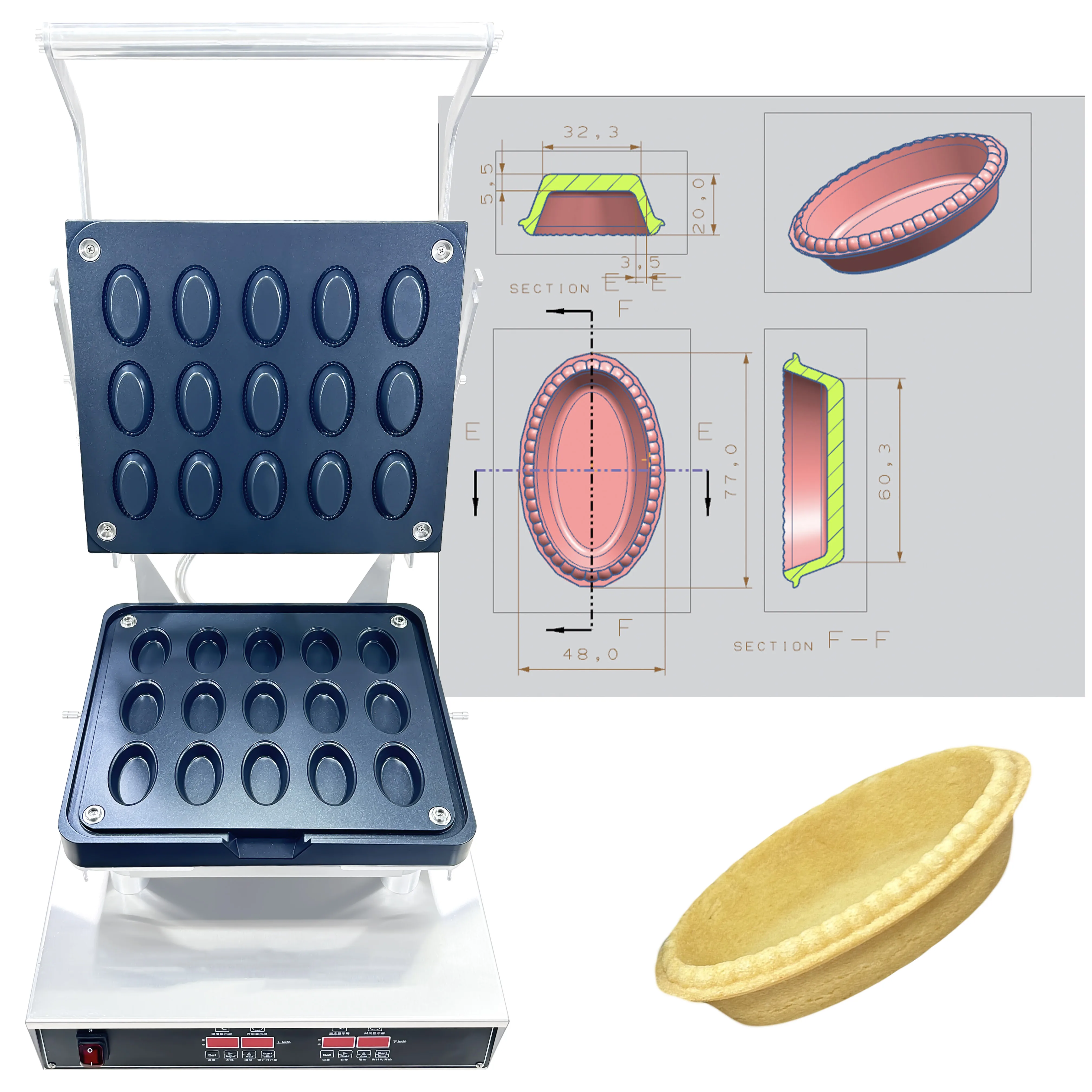 Factory Manufacturer  Customization Tartlet Machine  for Small Business  Oval Shape Tart Shell Maker with Changeable Mold