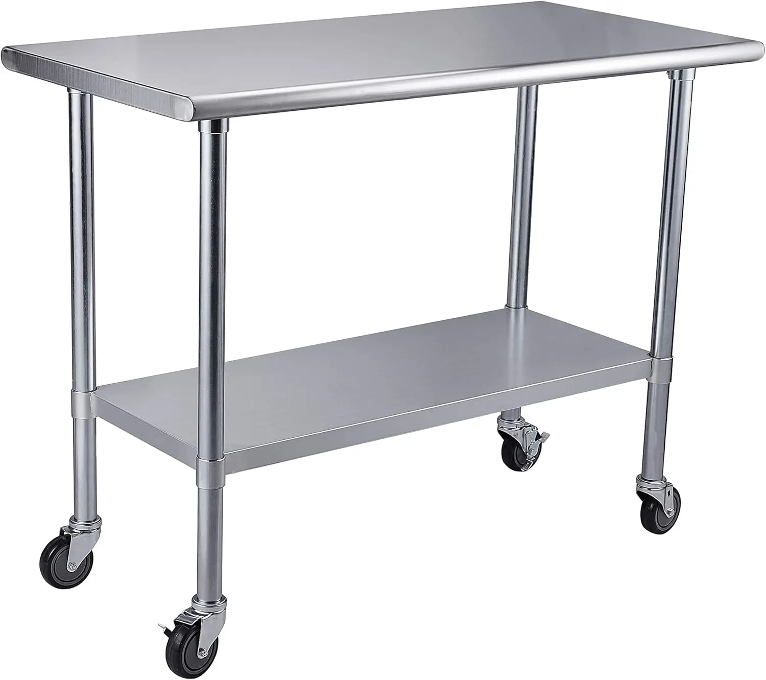 Stainless Steel Table for Prep & Work with Caster 48x24 Inches, NSF Metal Commercial Kitchen Table with Adjustable Under Shelf