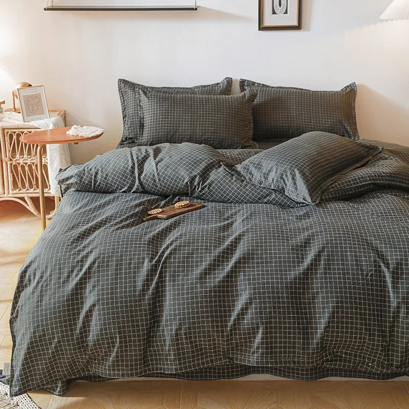 Black White Small Checks Printed Bed Set Floral Duvet Cover Pillowcase Bedding Set Bed Sheet Quilt Cover Single Queen King Size