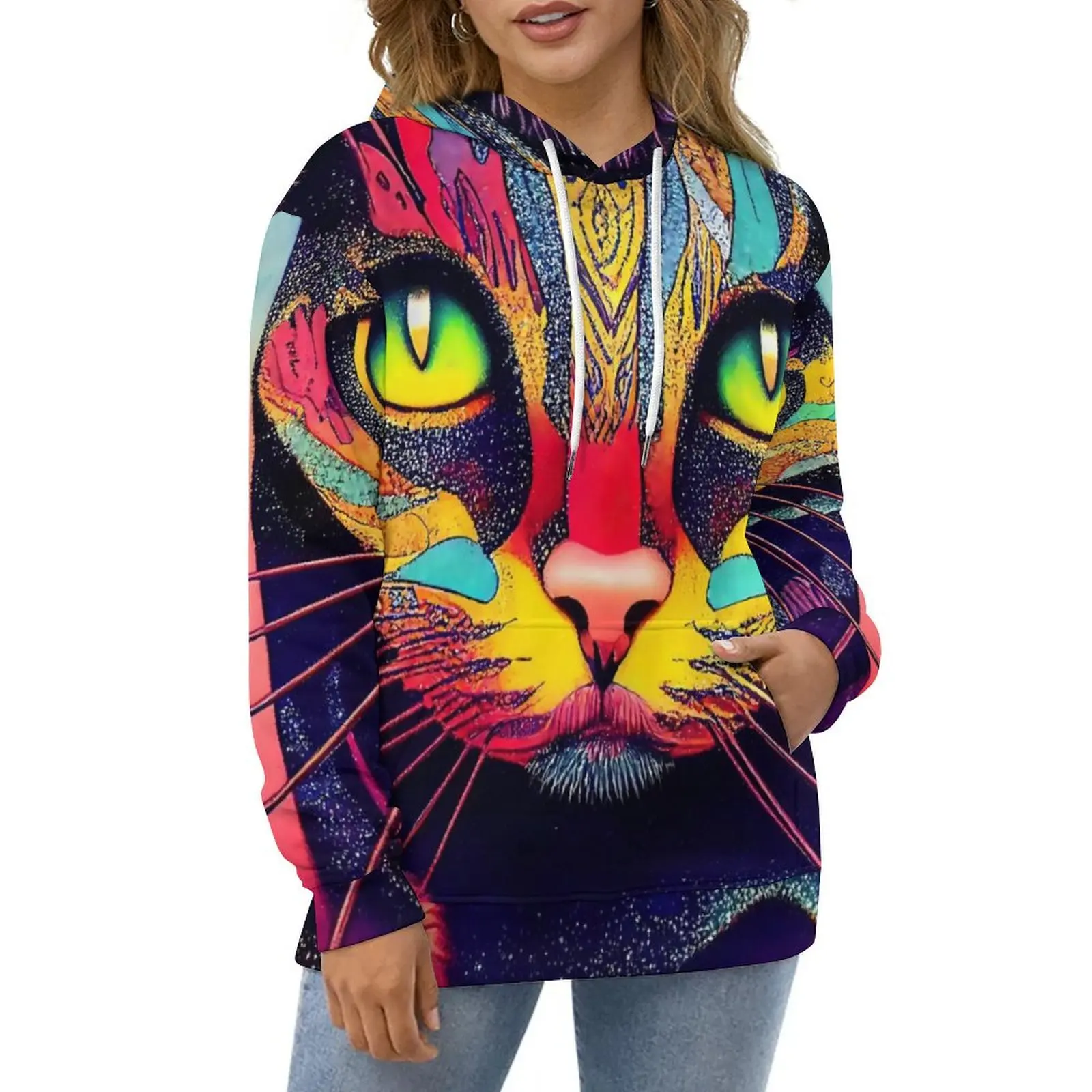 

Magic Cats Print Hoodies Long-Sleeve Vintage Animal Trendy Casual Hoodie Winter Street Fashion Oversize Loose Hooded Sweatshirts