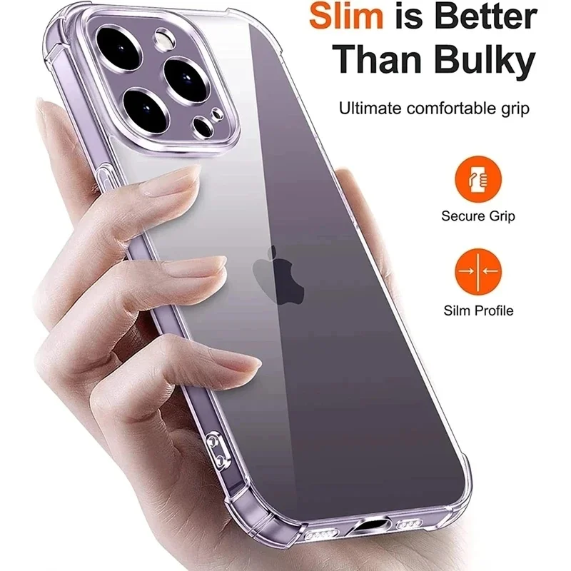 Luxury Shockproof Silicone Clear Phone Case For iPhone 17 16 15 14 13 12 11 Pro Max Mini X XR Xs 7 8 Plus Transparent Soft Cover - náhled 5