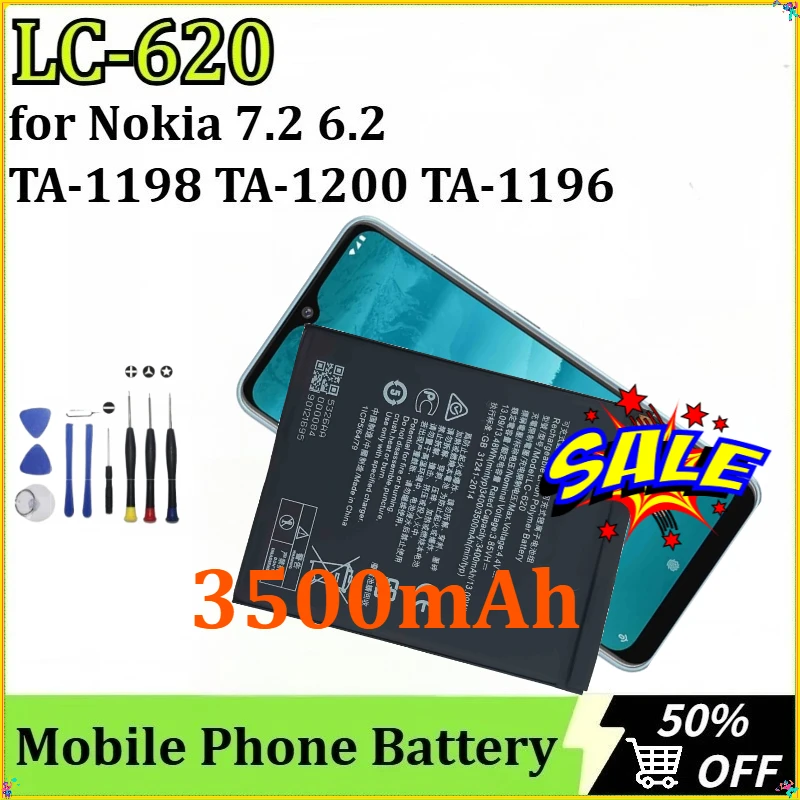 

For Nokia 7.2 6.2 TA-1198 TA-1200 TA-1196 Newly Upgraded Hight Quality Battery Mobile Phone Battery LC-620 3500mAh + Tools