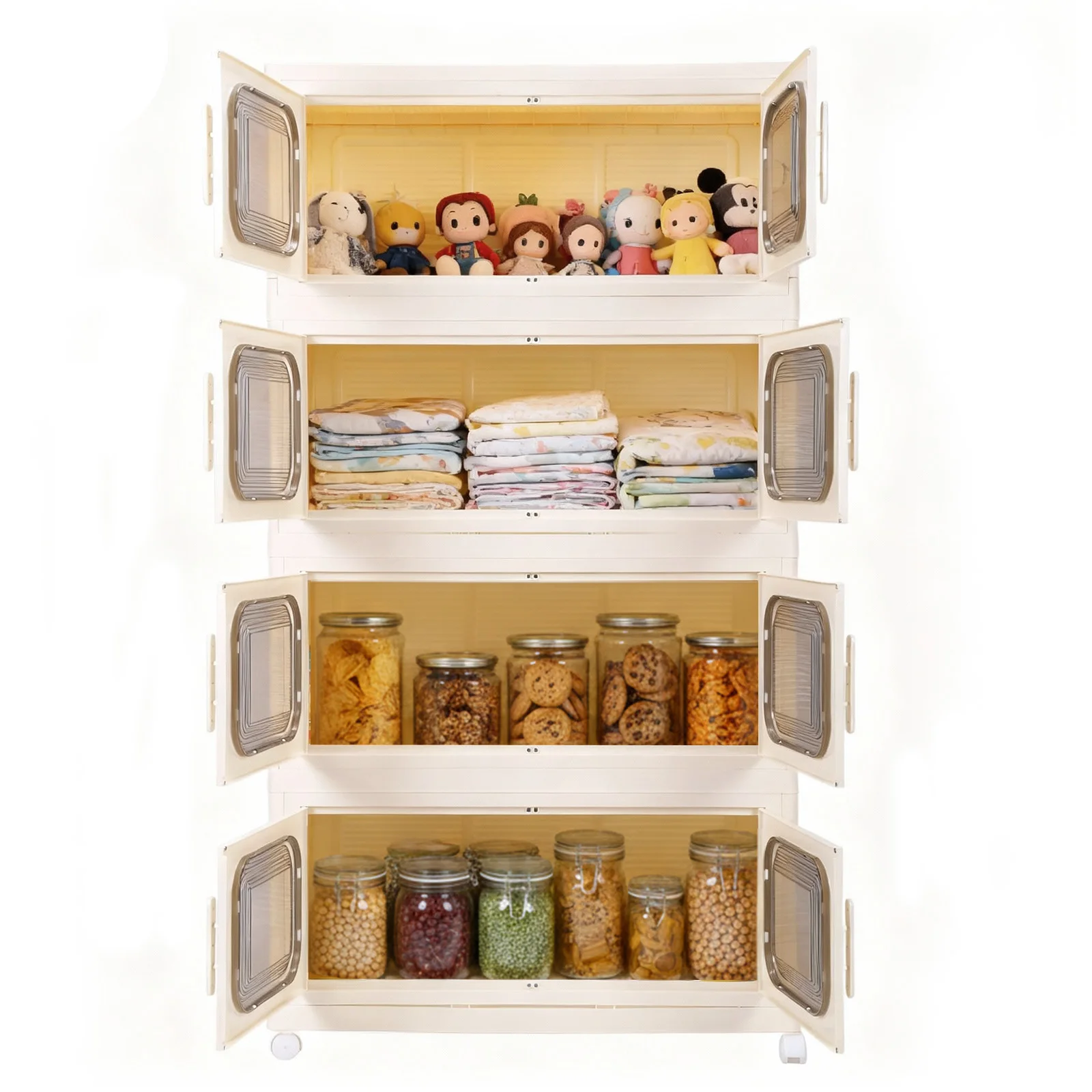 4 Tier Storage Bins with Lids Stackable Closet Organizers Bin with Wheels Collapsible Storage Boxes For Home/Office/Dorm Room