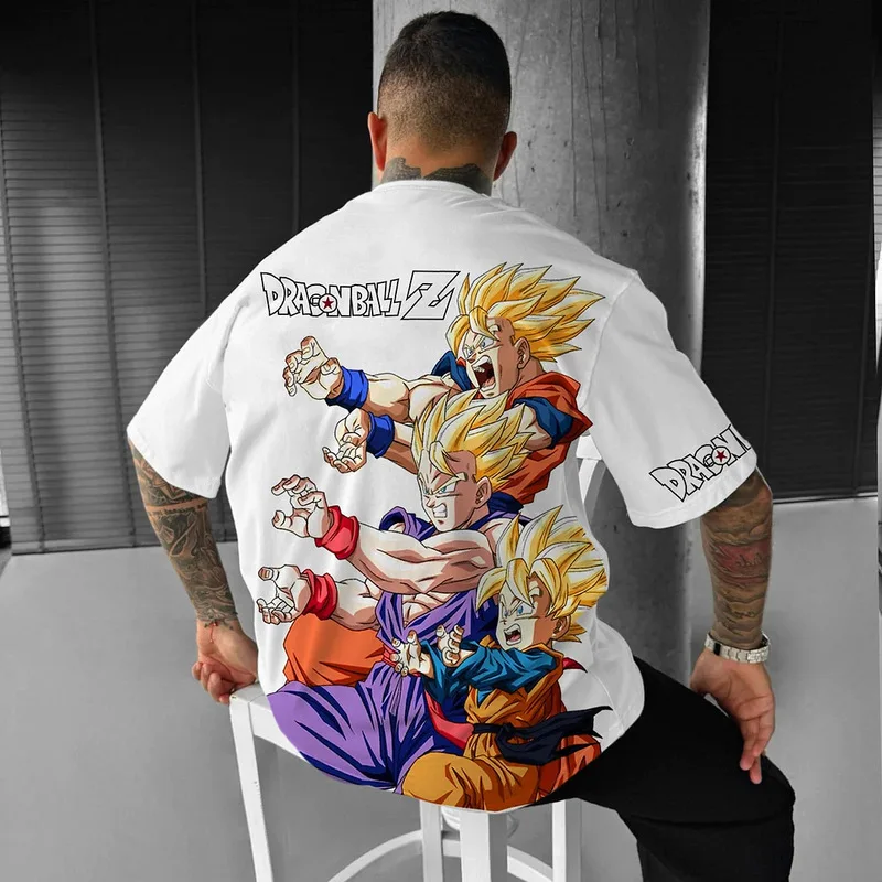 2024 New Anime Dragon Ball Z Kawaii Cartoon Printed Short-Sleeved Men Large Size Cotton Round Neck T-Shirt Boys Birthday Gift