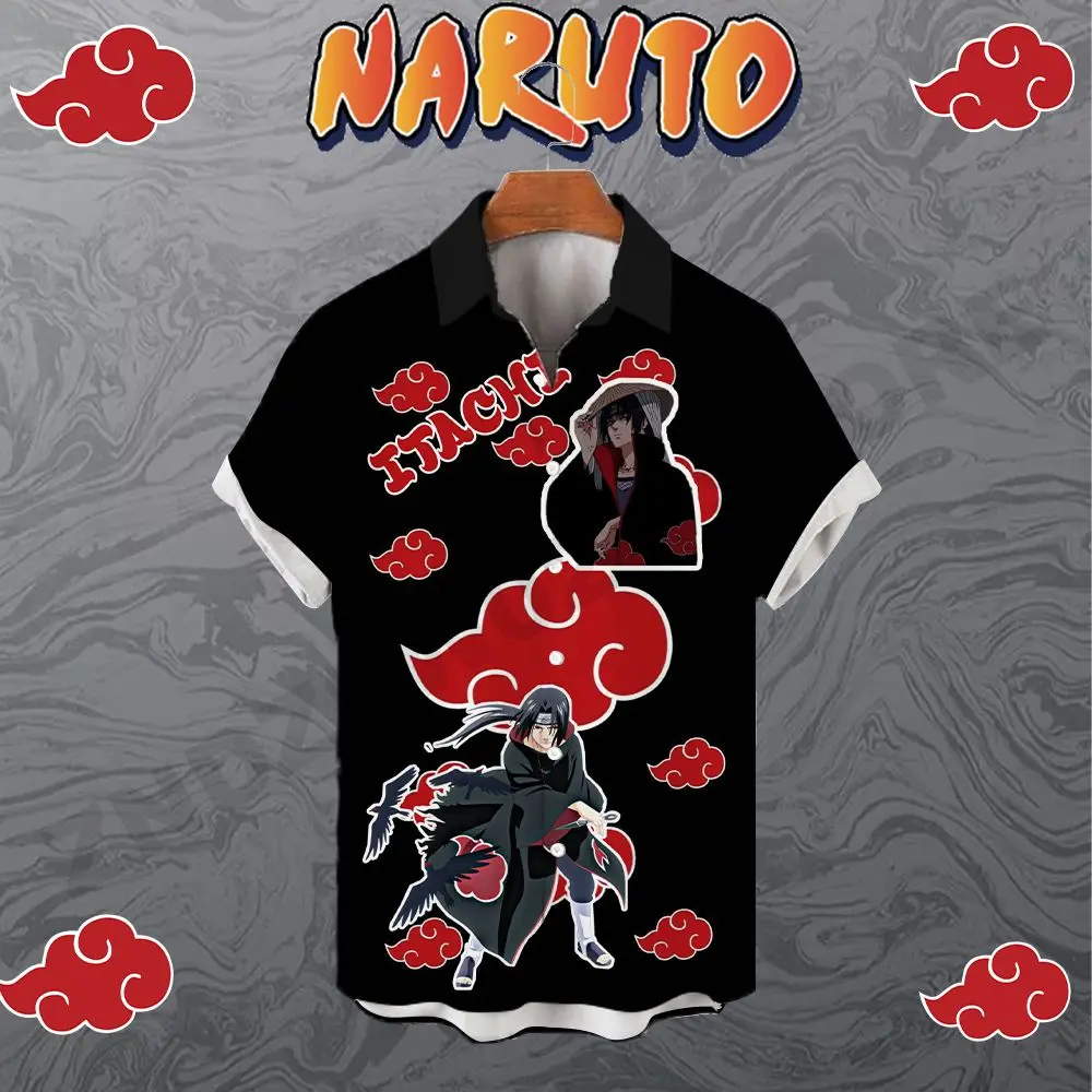 2023 Men\'s Shirts Naruto Harajuku Clothing Shirt Seaside Trip Tops High Quality Streetwear Summer Short Sleeve Oversized Fashion