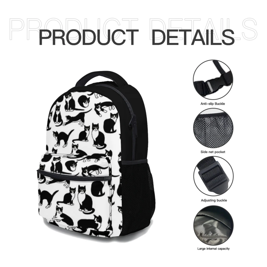 Mochila escolar impermeável de alta capacidade para meninas, padrão gatos smoking, bolsa para laptop na moda, nova moda, 17"  