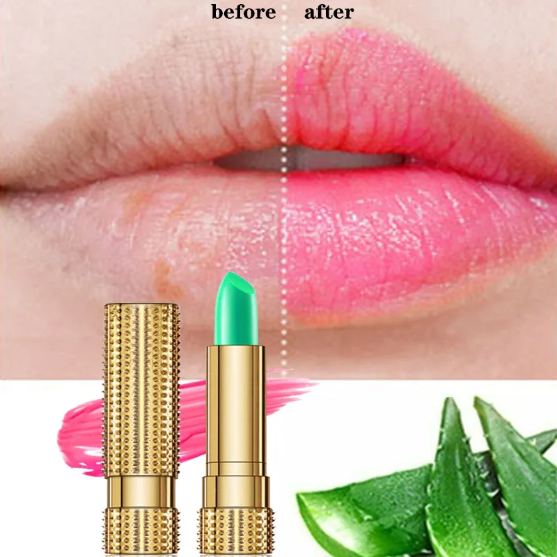 Lápiz labial de Aloe Vera, bálsamo labial hidratante que cambia de Color y de temperatura Natural, 99%