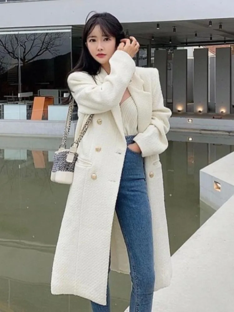 

Chic Cotton Woolen Coat Women's Winter Slim Fit Ele Small Fraance Sle Mid-Length Suit Jaet Korean Sle