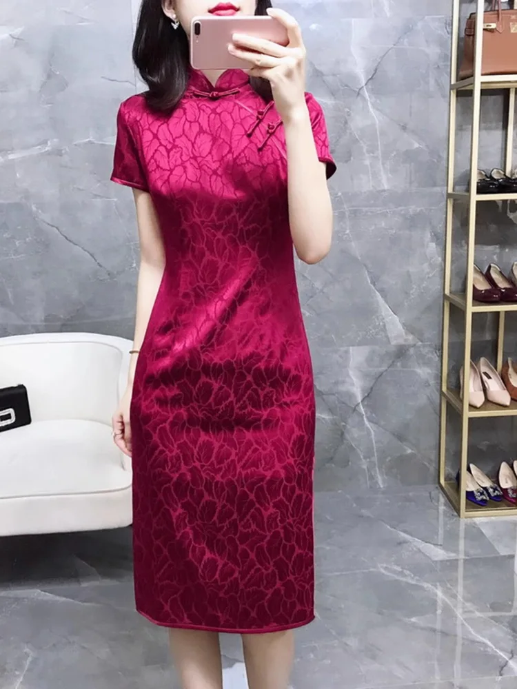 

Шелковое платье с воротником-стойкой в традиционном китайском стиле, новая модная модель для праздничной свадебной церемонии, женское.