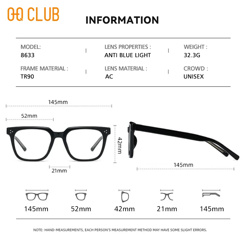 O-Q CLUB Square Eyeglasses Women's Grade Glasses Man Style Blue Light Intelligent Progressive Multifocal Lenses to Read Eyewear