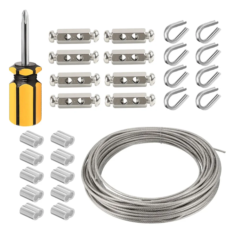 

Heavy duty Cable Kit 20M/4mm Stainless Steel Wire Rope PVC Coated For Climbing Plants Garden Clothesline