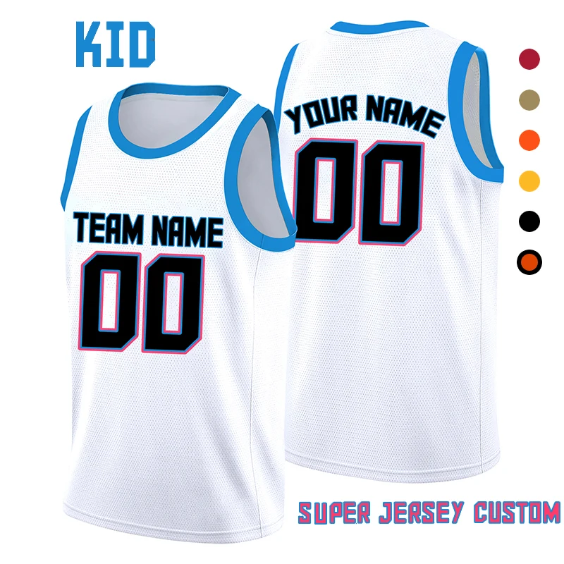 White Child Basketball Jersey Kids Custom Shirt Boy Match Basketball Tank Top Team Game Sportwear Sublimation Blanks T-shirt