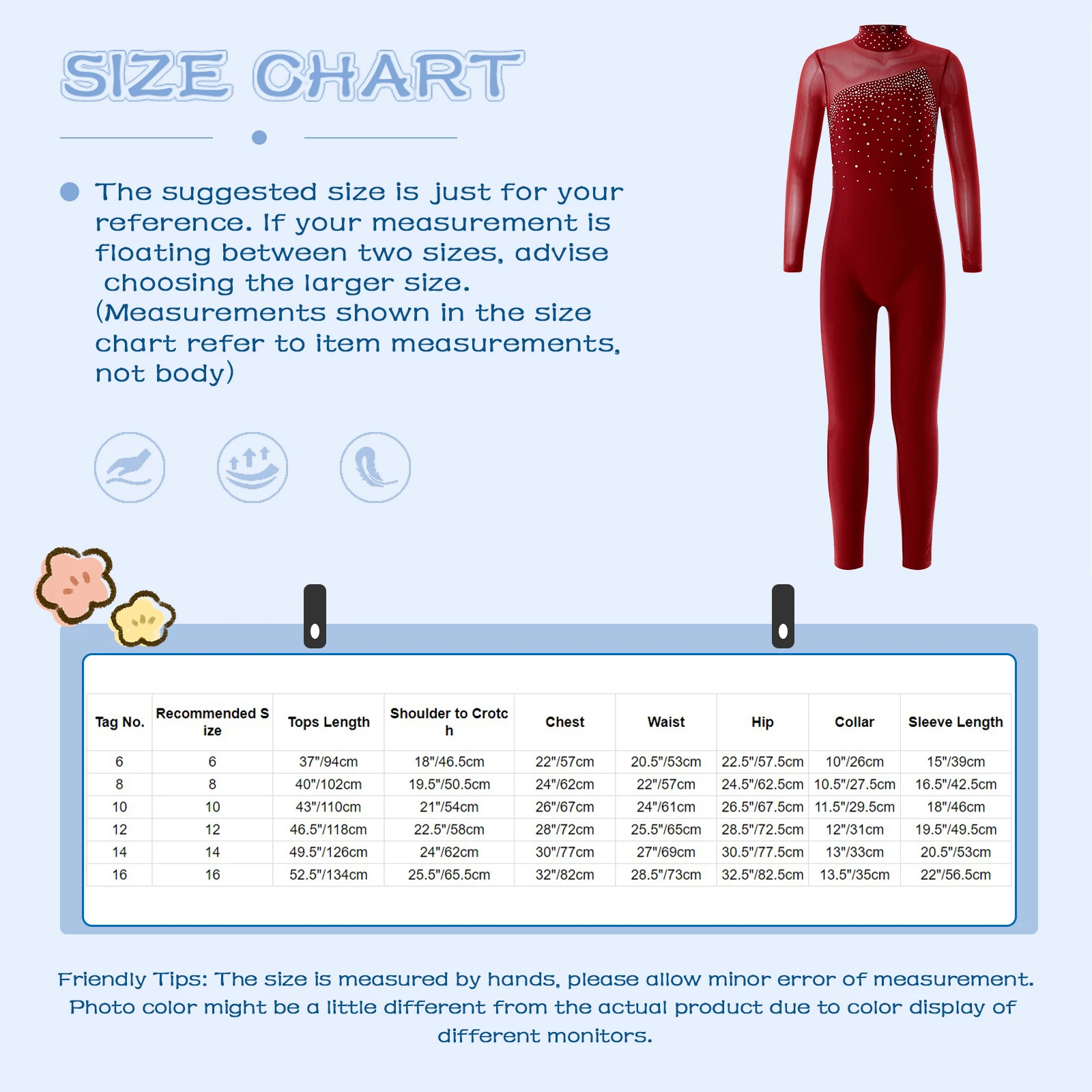 Kids Girls Gymnastics Workout Jumpsuit Long Sleeve Round Collar Shiny Rhinestone Decor Sport Figure Skating Leotard Dancewear