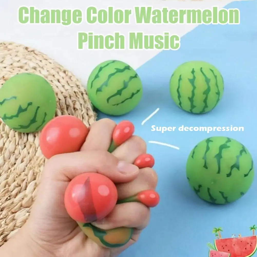 Color-changing Watermelon Decompression Squeeze Ball Gift Reliever Toys Stress Sensory Fruit Simulation Fidget Squeeze B3T7