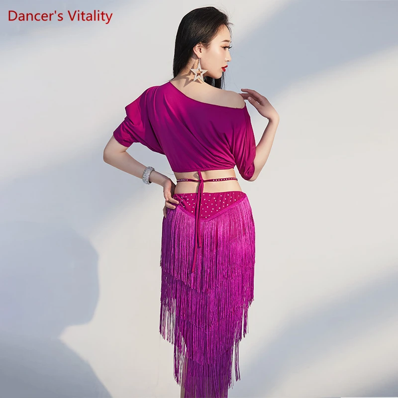 Belly Dance การฝึกอบรม Belly Dance เสื้อแขนสั้น + กระโปรงพู่ผู้หญิง Belly Dancing Performance หญิง Oriental ชุด