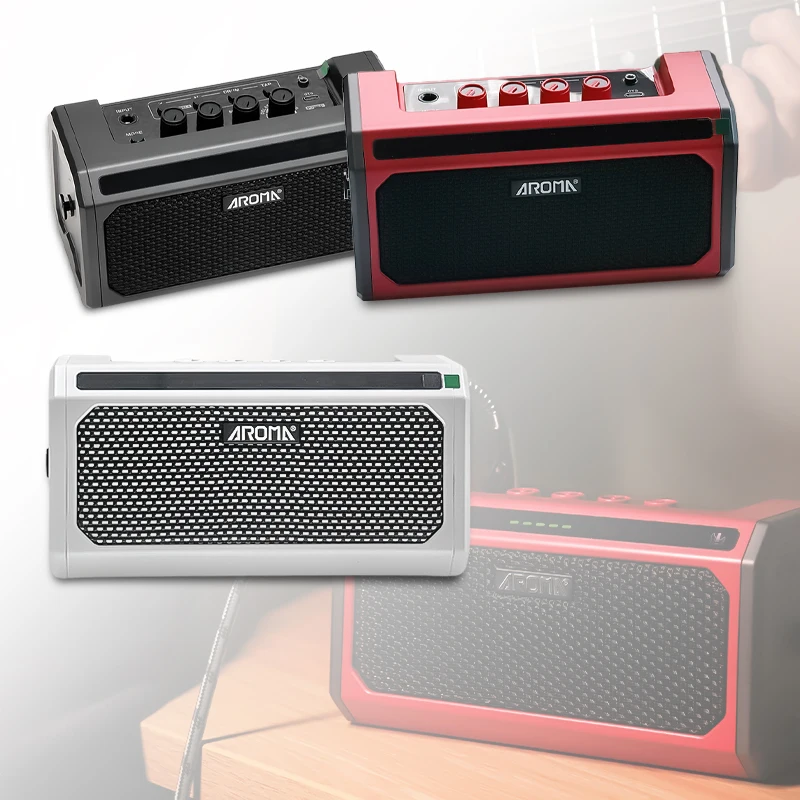AROMA Guitar Amplifier TG-08 10W with Clean, Delay, Overdrive, Distortion, Metal, 5 Hours Battery Life, Carrying Strap included