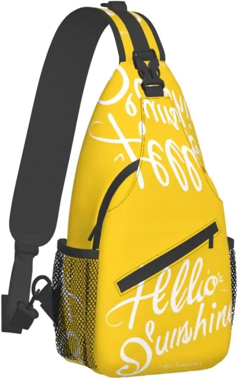 

Men's and Women's Crossbody Sling Backpack, (Goodlooking Hello) Print Adjustable Chest Bags for Gym Travel Hiking Casual Daypack