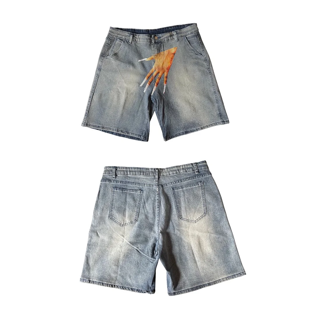 Harajuku Hip Hop Niebieskie Szerokie Szorty z Nadrukiem Damskie 2026 Nowa Moda Uliczna Y2k Jeansy Gotyckie Spodnie Dresowe Szorty Jeansowe Odzież Damska