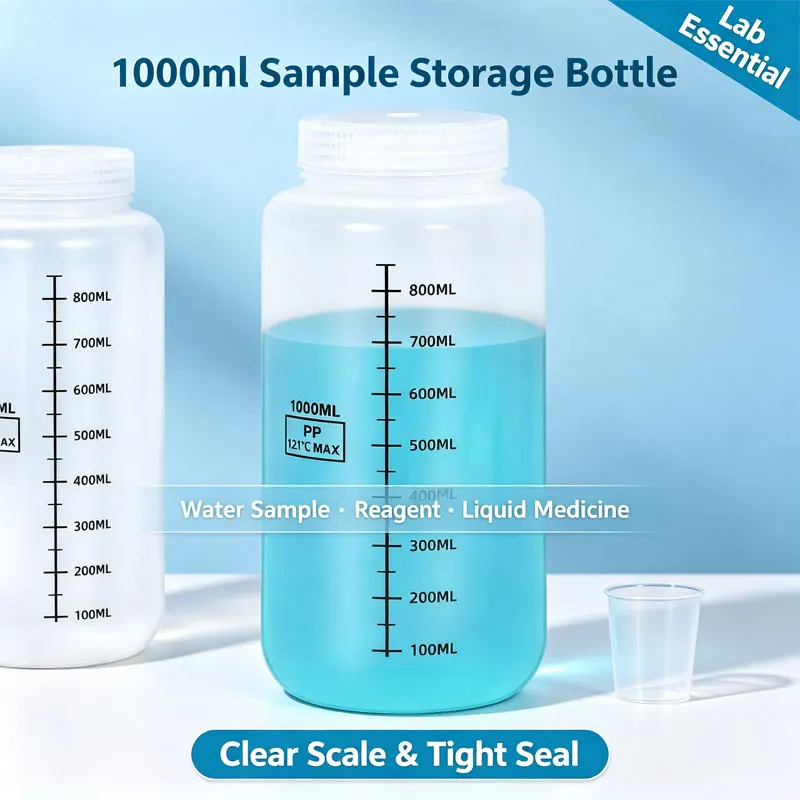 Leakproof Wide Mouth PP Storage Bottles with Lids 250ml-1000ml Reusable Jars for Lab Reagent Liquid Medicine Water Sample