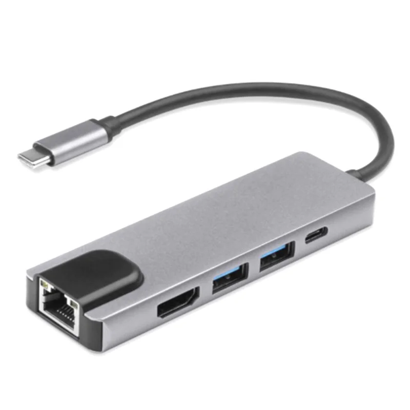 5 In 1 USB C Hub Type C To 4K -compatible Adapter RJ45 Network 100M Ethernet Lan Charger Port Adapter For Macbook Pro