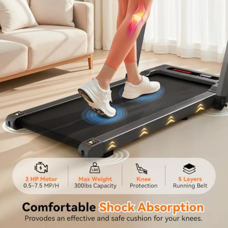 Portable Electric Treadmill for Home and Office Use Compact Folding Running Machine with 2.5HP Motor 300lbs Weight Capacity 15I
