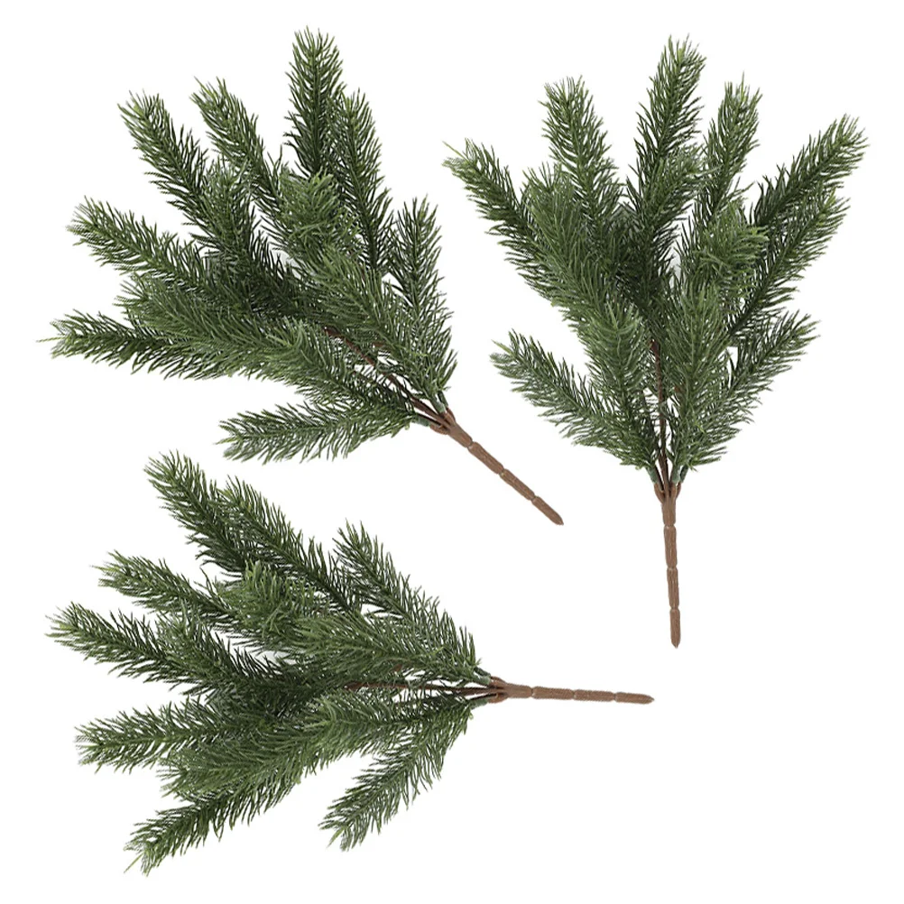 Agujas de pino artificiales, selecciones falsas, ramas de plantas, ramas simuladas para decoración de madera, 3 uds.