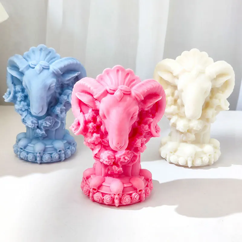 Sacrifice Goat Candle Silicone Mold 3D Aromatherapy Gypsum Home Decoration Skeleton Goat Head Mould