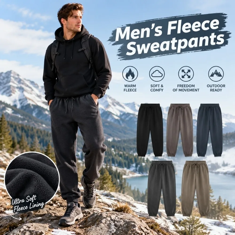 Thick Polar Fleece Fleece Sweatpants Drawstring Elastic Waist Warm Lined Jogger Pants With Pockets Casual Trousers Winter Season