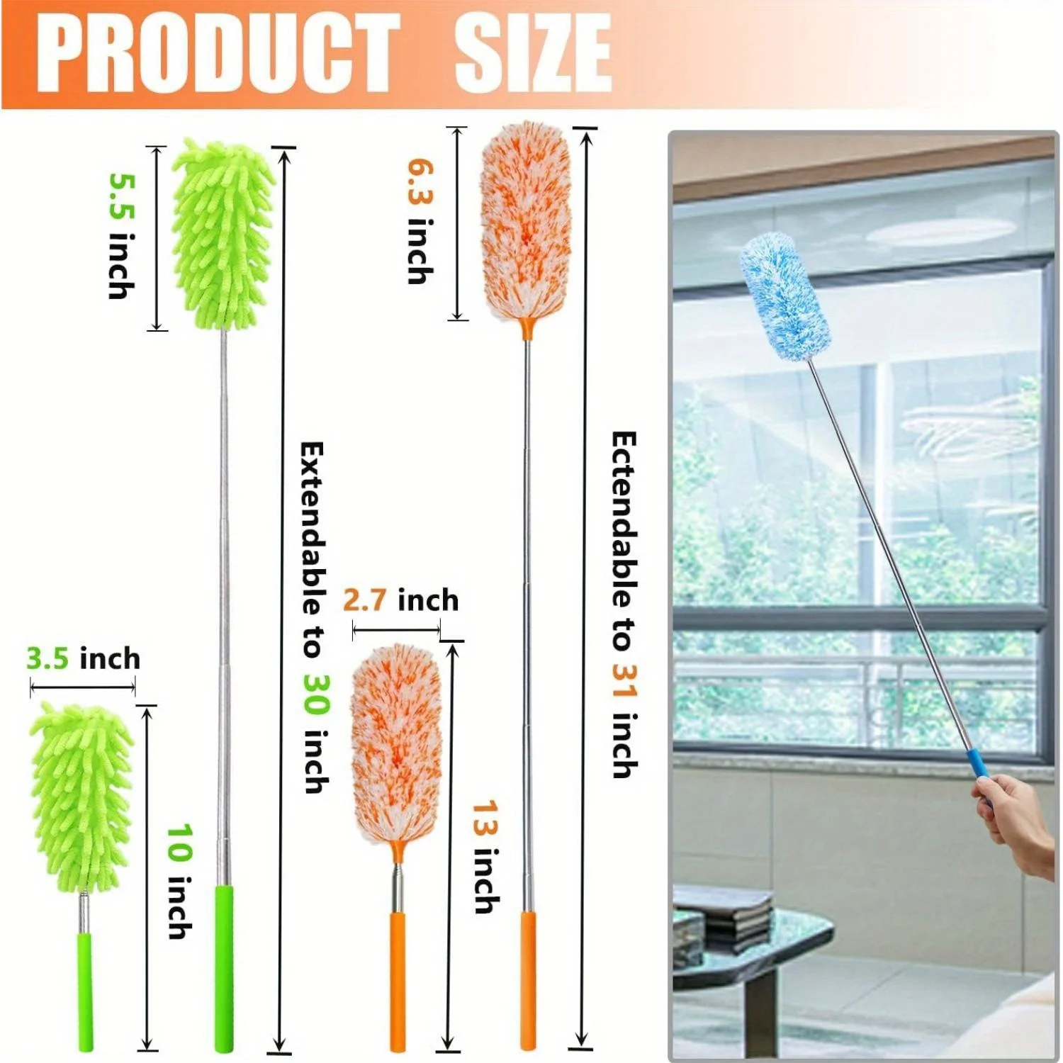 Extendable and Washable Microfibre Feather Duster, Reachable Microfibre Cleaning Tool, Small Dusters for Cleaning