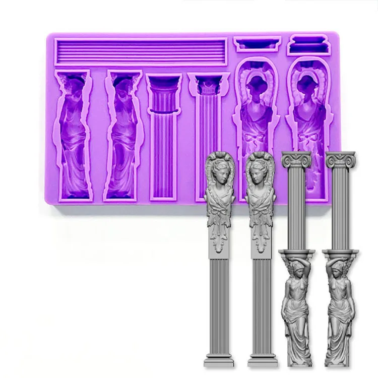 Mirosie European Style Retro Greek Mythology Roman Column Plaster Column Frame Wedding Chocolate Fondant Silicone Mold Cake Tool