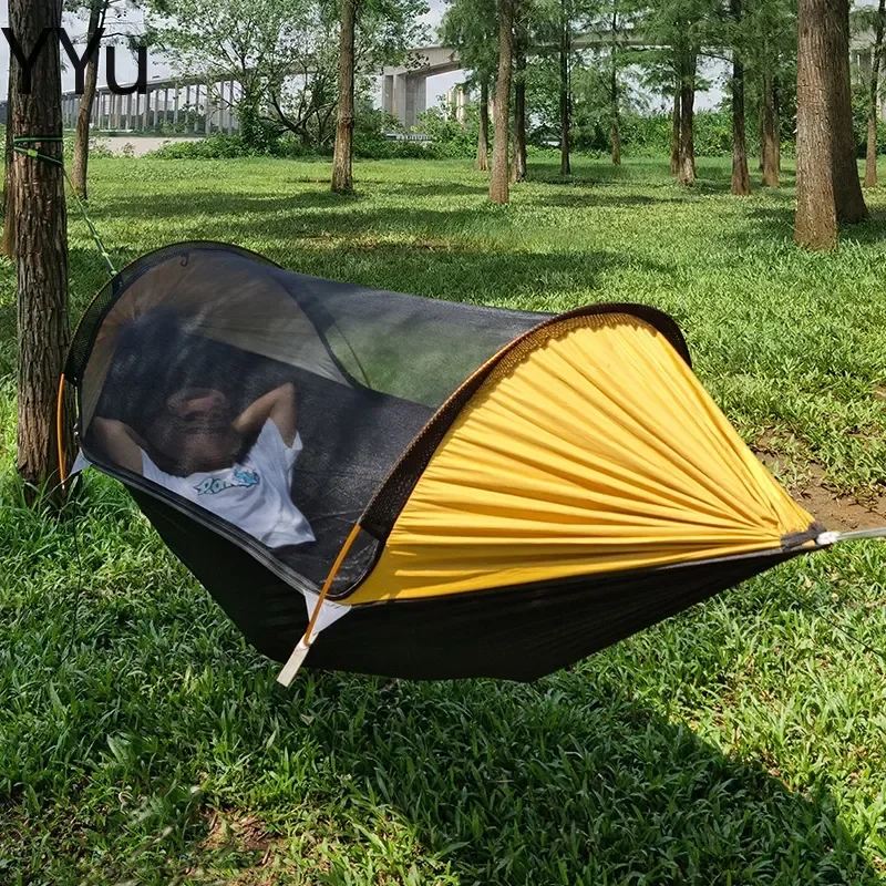 for Traveler Anti Mosquito Hammock with Removable Net Anti Rollover Outdoor Camping Quick Open Portable Hanging Bed for