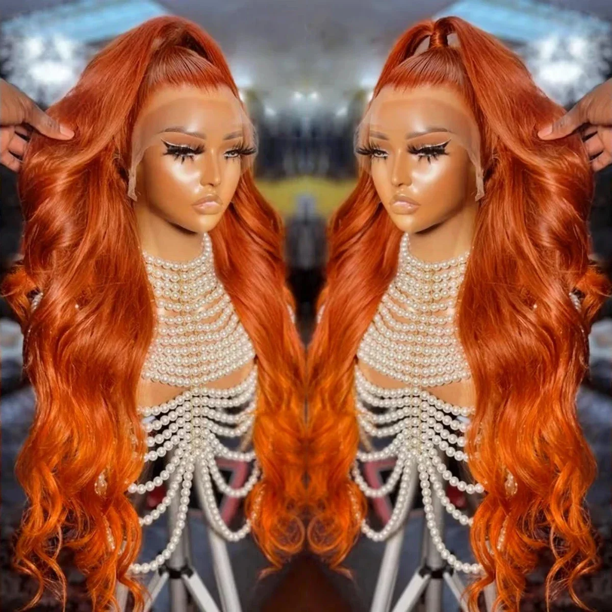 

Orange 13x4 Transparent Lace Front Wigs Orange Ginger Body Wave Colored Human Hair Pre Plucked 13x6 HD Lace Frontal Wigs