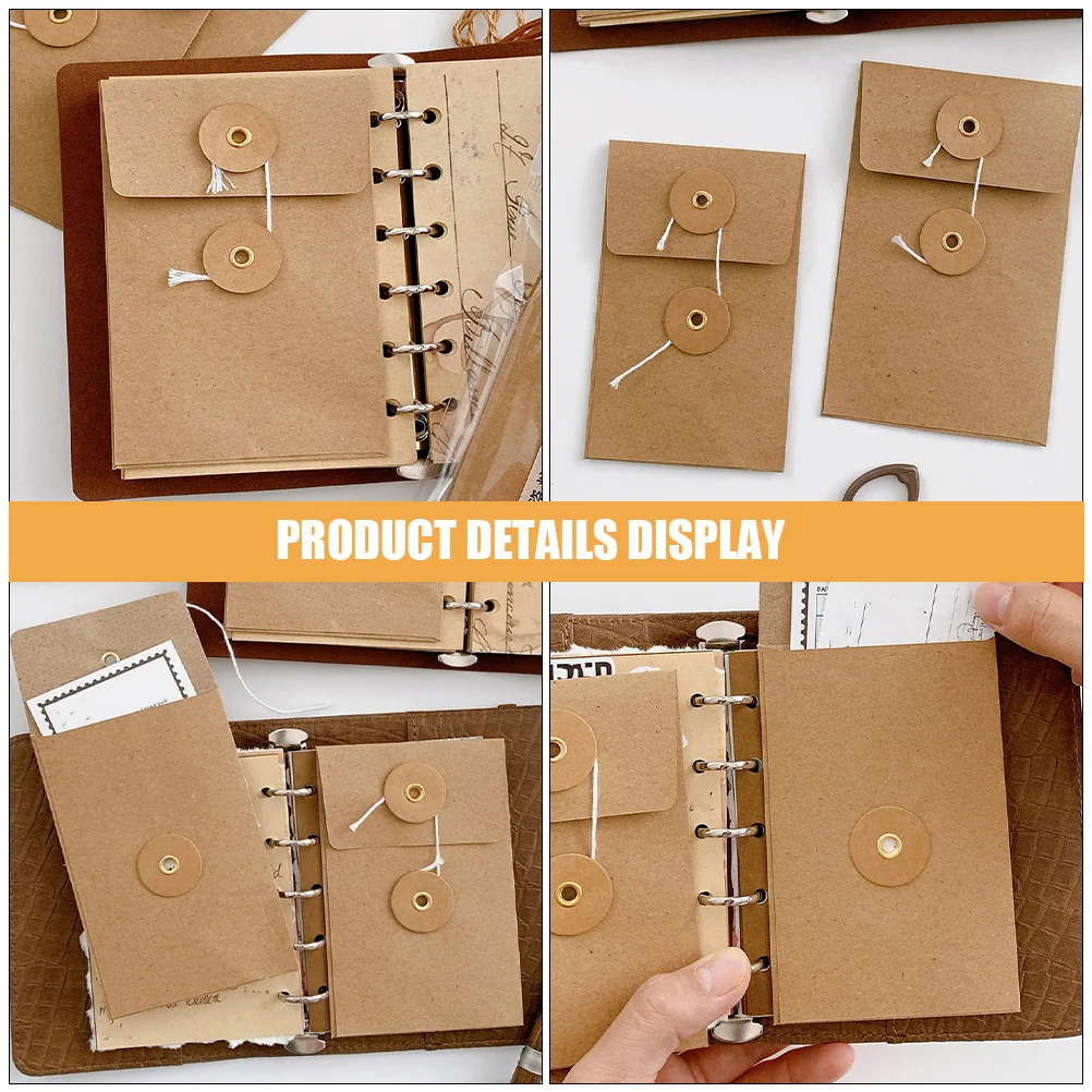 5Pcs Vintage Kraft Paper Document Envelopes with String Tie Closure Small Square Envelopes for Office Organization Greeting
