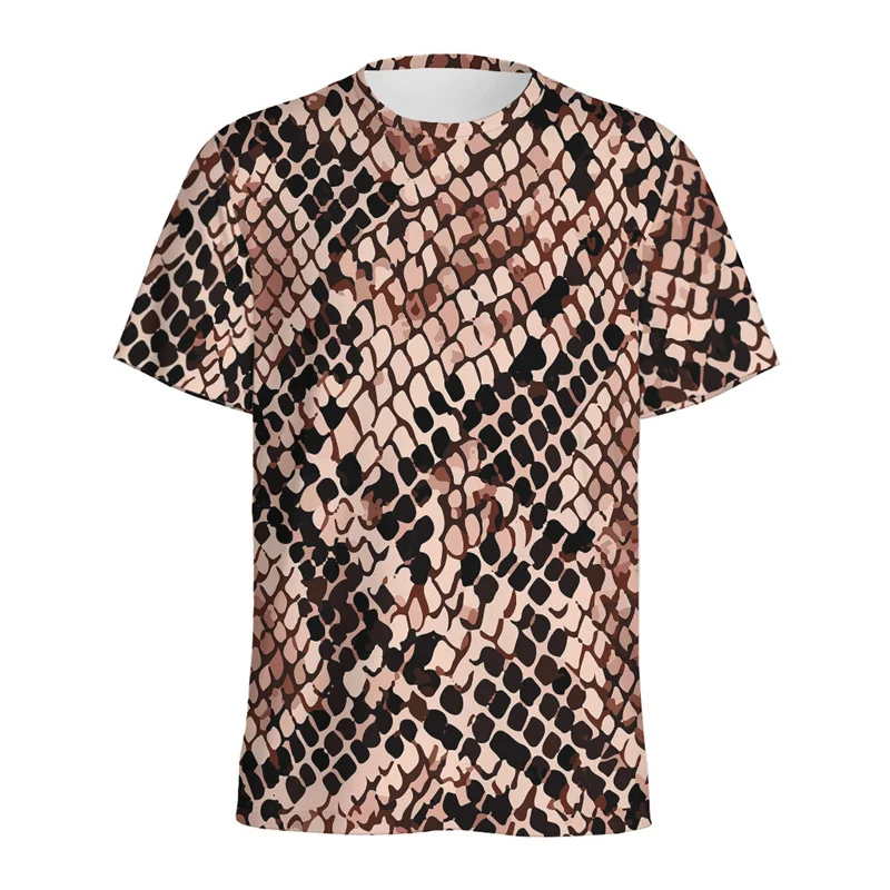 Fashion Snake Scales Pattern T-shirt For Men 3D Printed Animal Skins Graphic Round Neck Tee Shirt Tops Short Sleeves T Shirts