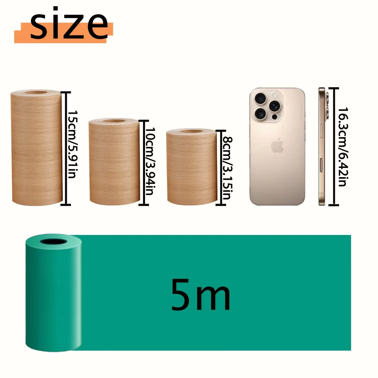 5M Removable Peel-and-Stick Wood Grain PVC Tape, Cream French Wood Texture, Ideal for Door, Window & Mirror Frame