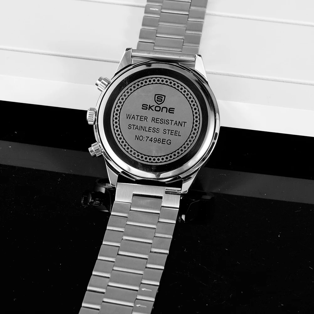 SKONE Mechanical Wind New Multi functional Calendar Waterproof Steel Strip Trendy Fashion Large Dial Men's Quartz Watch