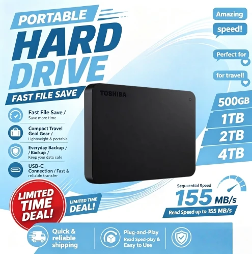 Toshiba Canvio A3 Portable External Hard Drive 500GB 1TB 2TB USB 30 Matte Black Backup Storage for PC Pro Max System Use