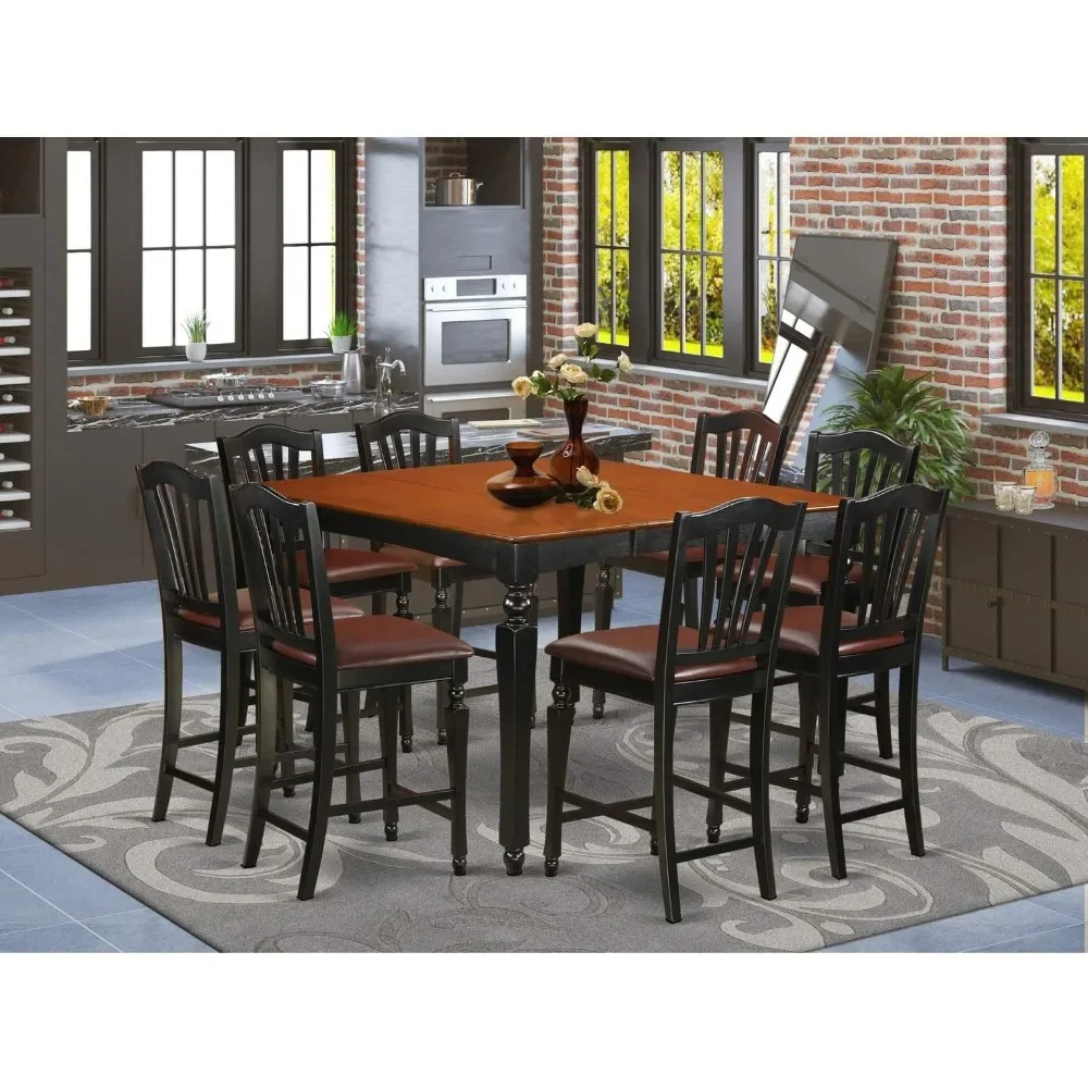 9 Piece Counter Height Set Includes a Square Kitchen Table with Butterfly Leaf and