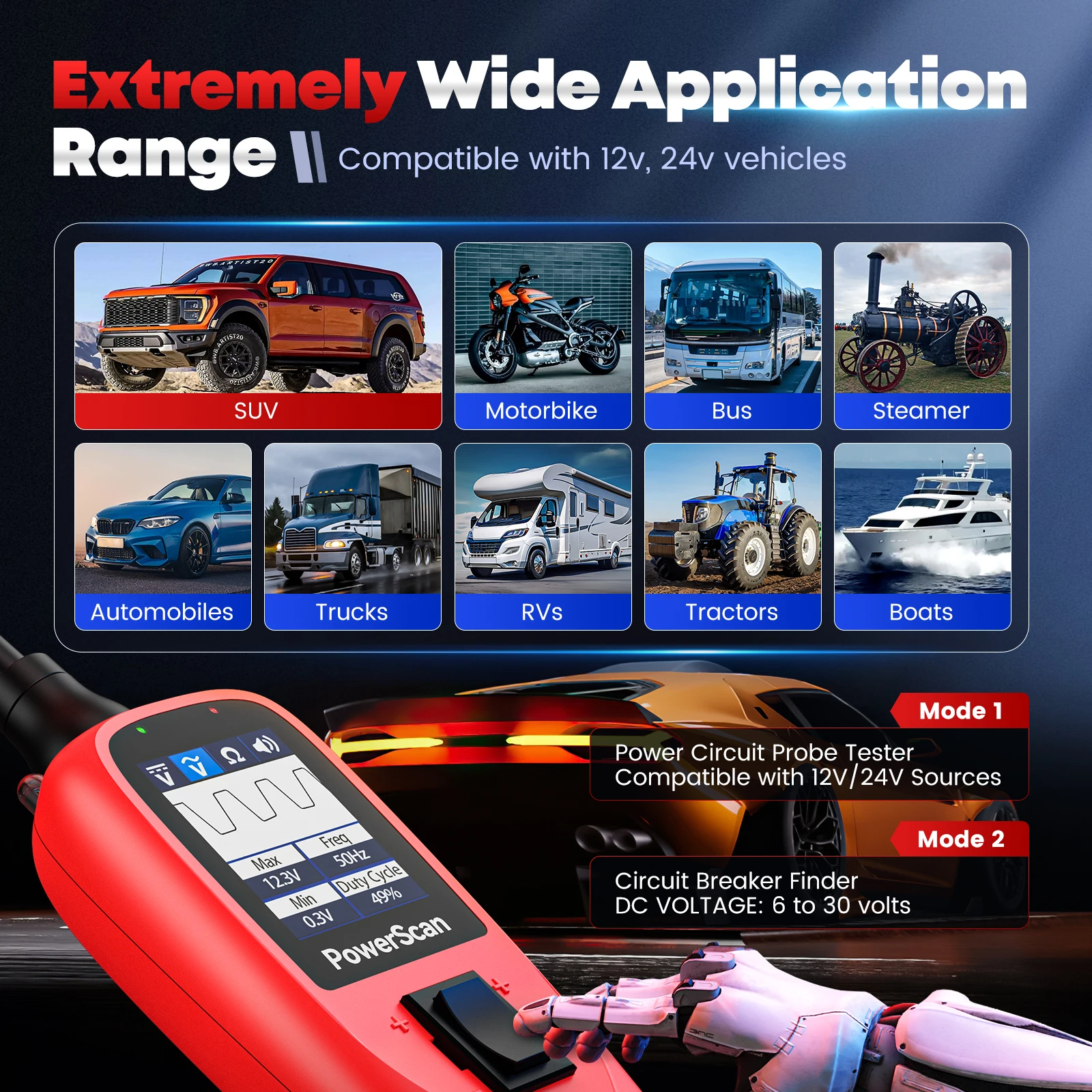 Autel PowerScan PS100 12V 24V Electrical System Auto Circuit Tester Power Probe BMS Short Open Finder Car Repair Diagnosis Tools view 7