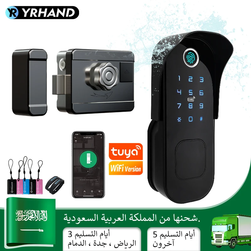 YRHAND From Saudi Arabia Tuya Smart lock Waterproof Wifi Fingerprint Rim Lock Digital Code Electronic Smart Door Lock For Home